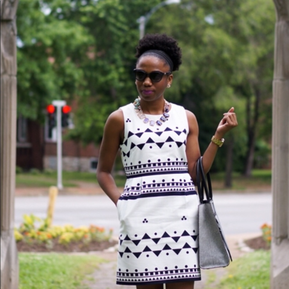J.Crew white and black geo print dress